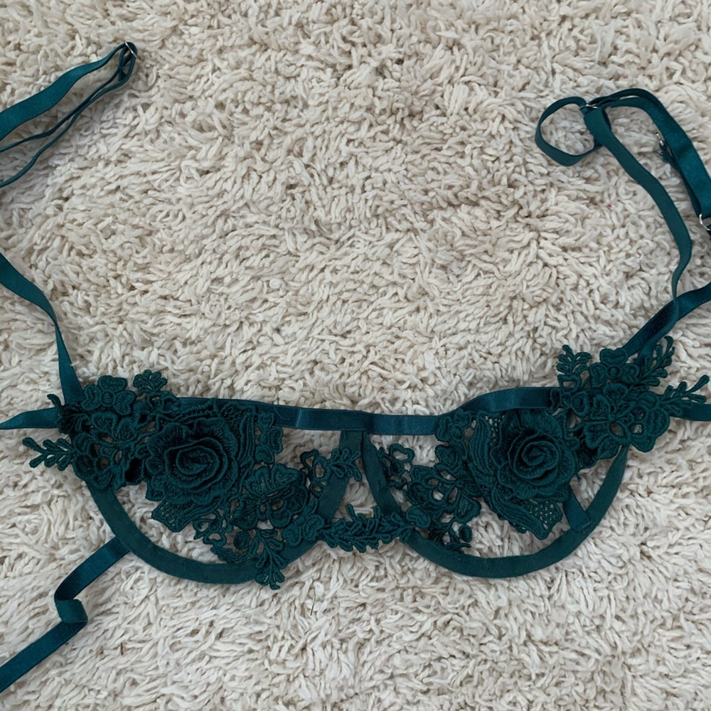 Flower embroidered bra